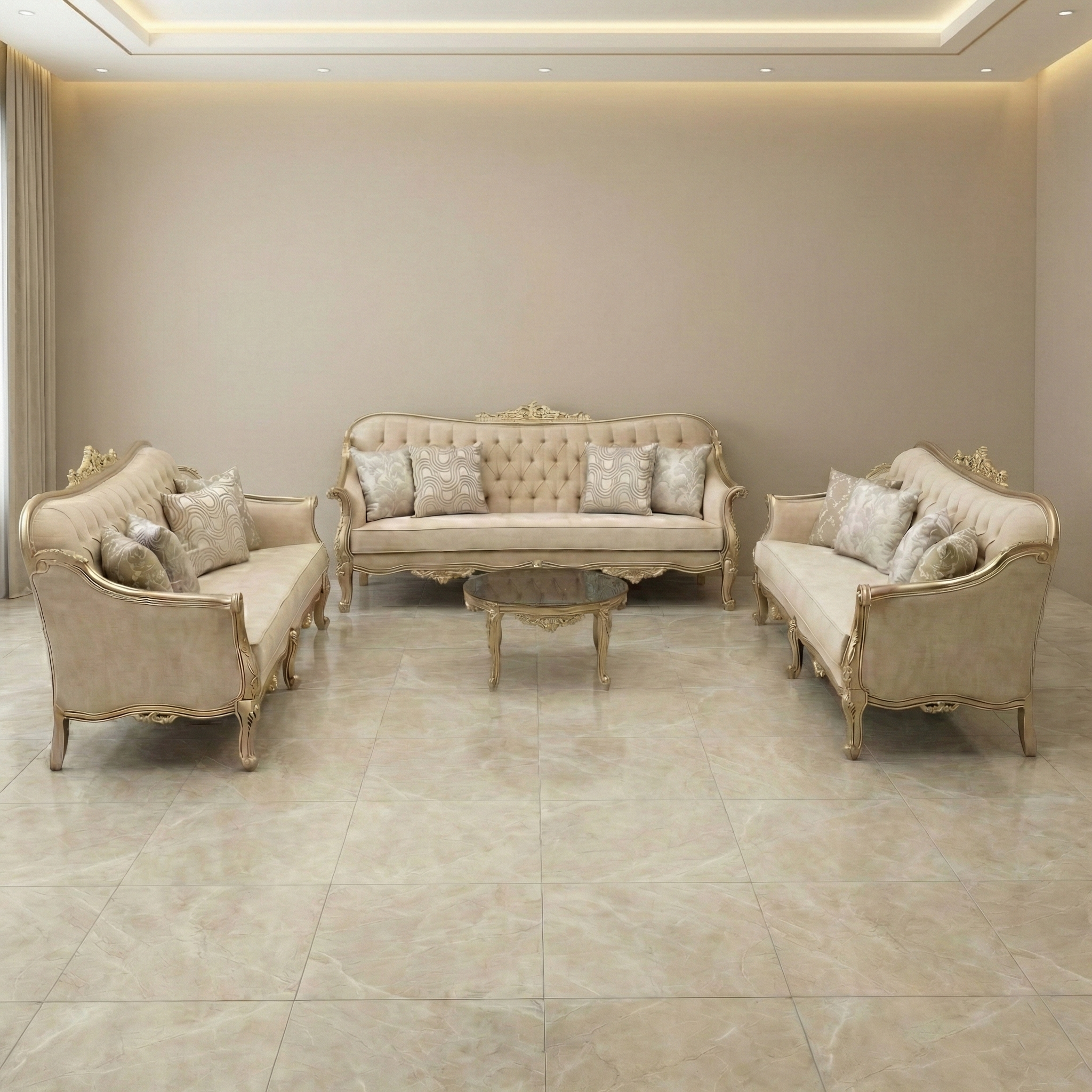 Beige Grandeur Sofa Set