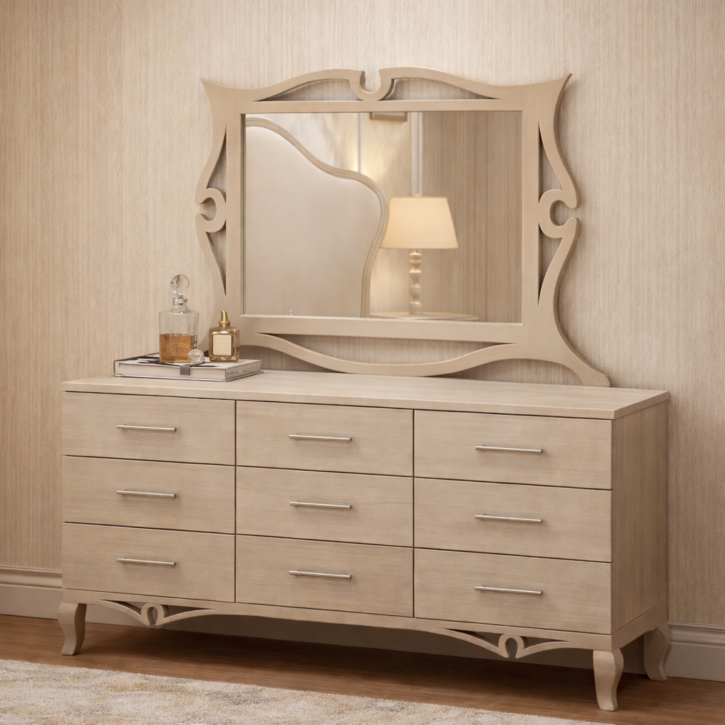 french ivory dresser set French Provencial Ivory Dresser With Mirror And 9 Drawers