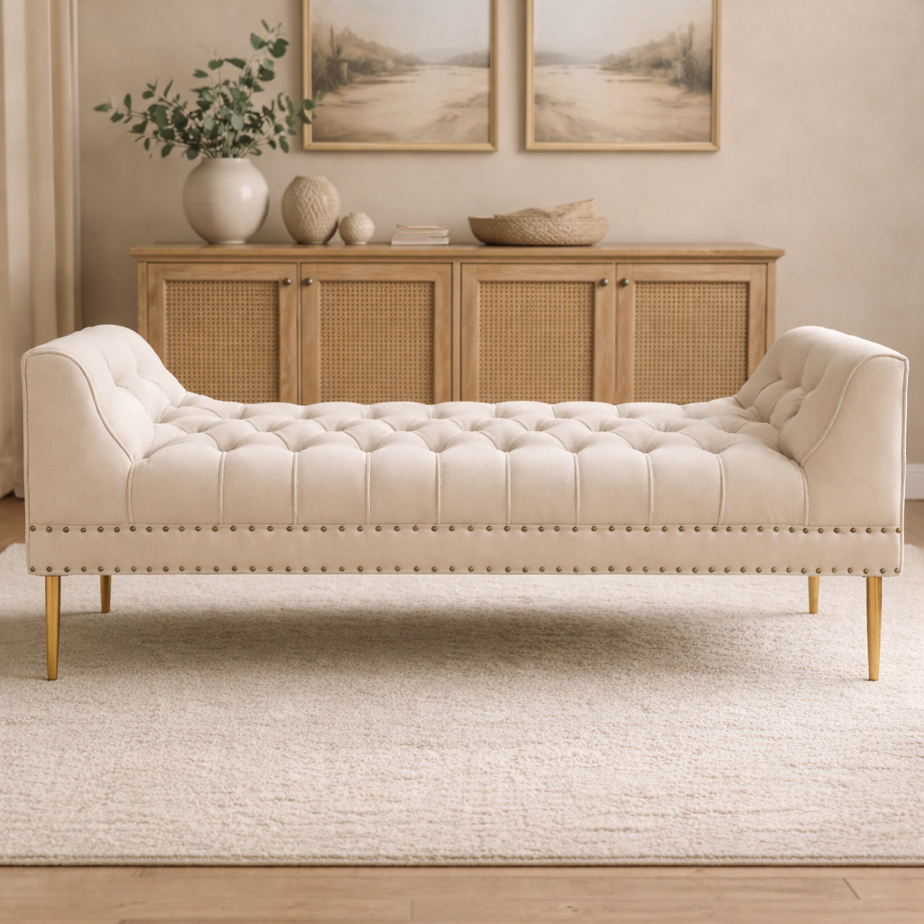 Mid-Century Modern Cream Chaise Lounge