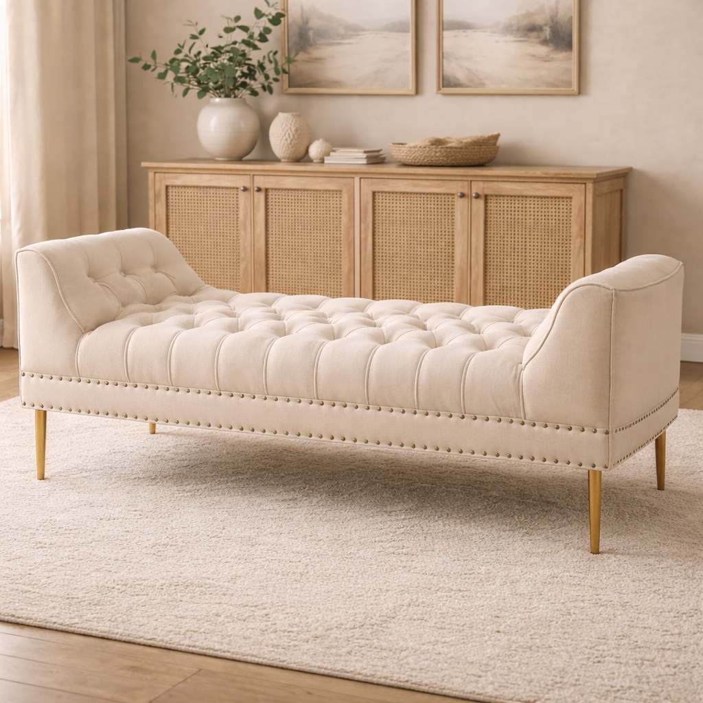 Mid-Century Modern Cream Chaise Lounge