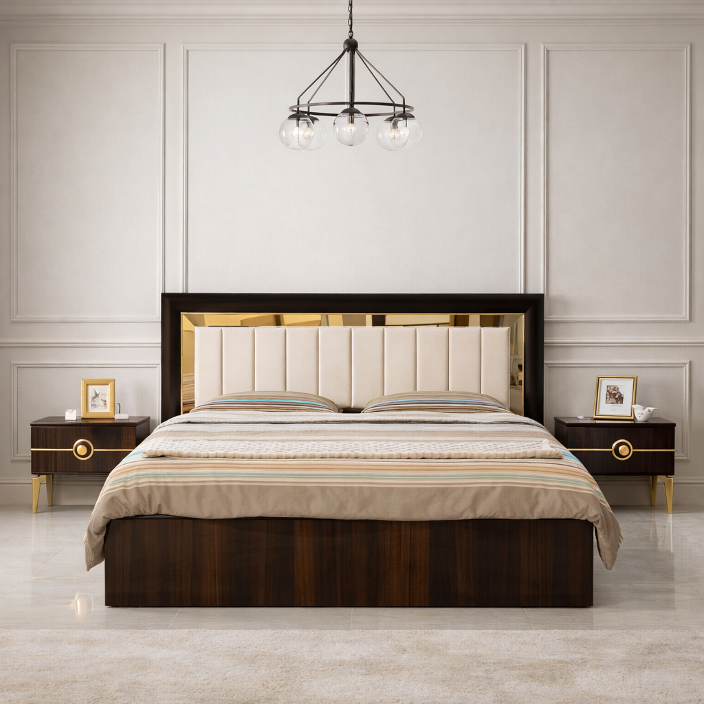 Walnut Gold Accent Bedroom Set