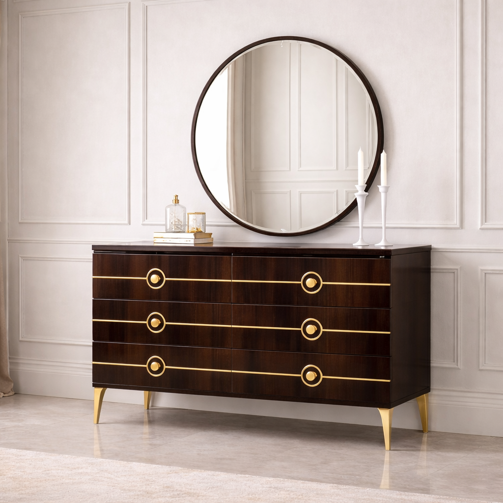 Walnut Gold Accent Bedroom Set