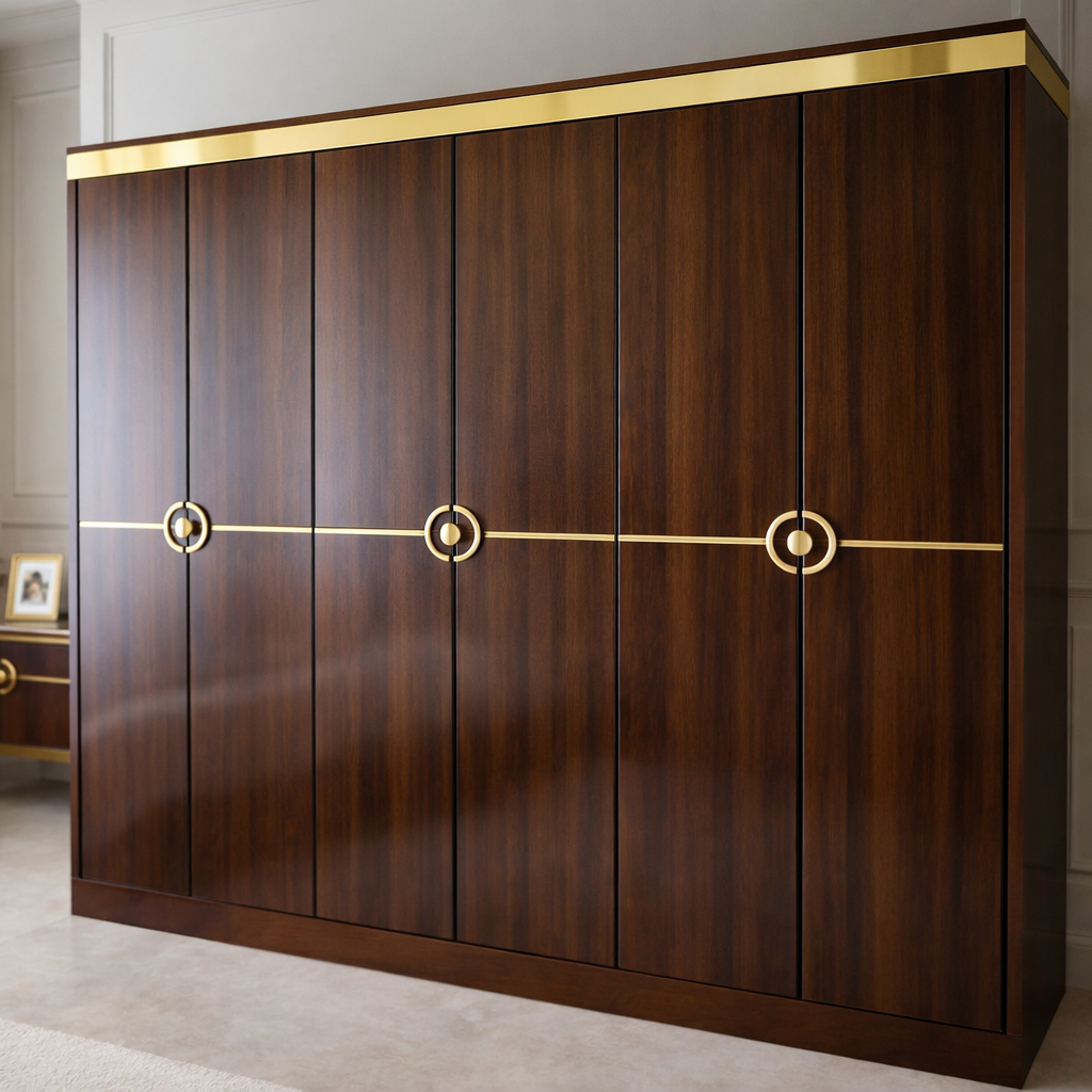 Walnut Gold Accent Bedroom Set